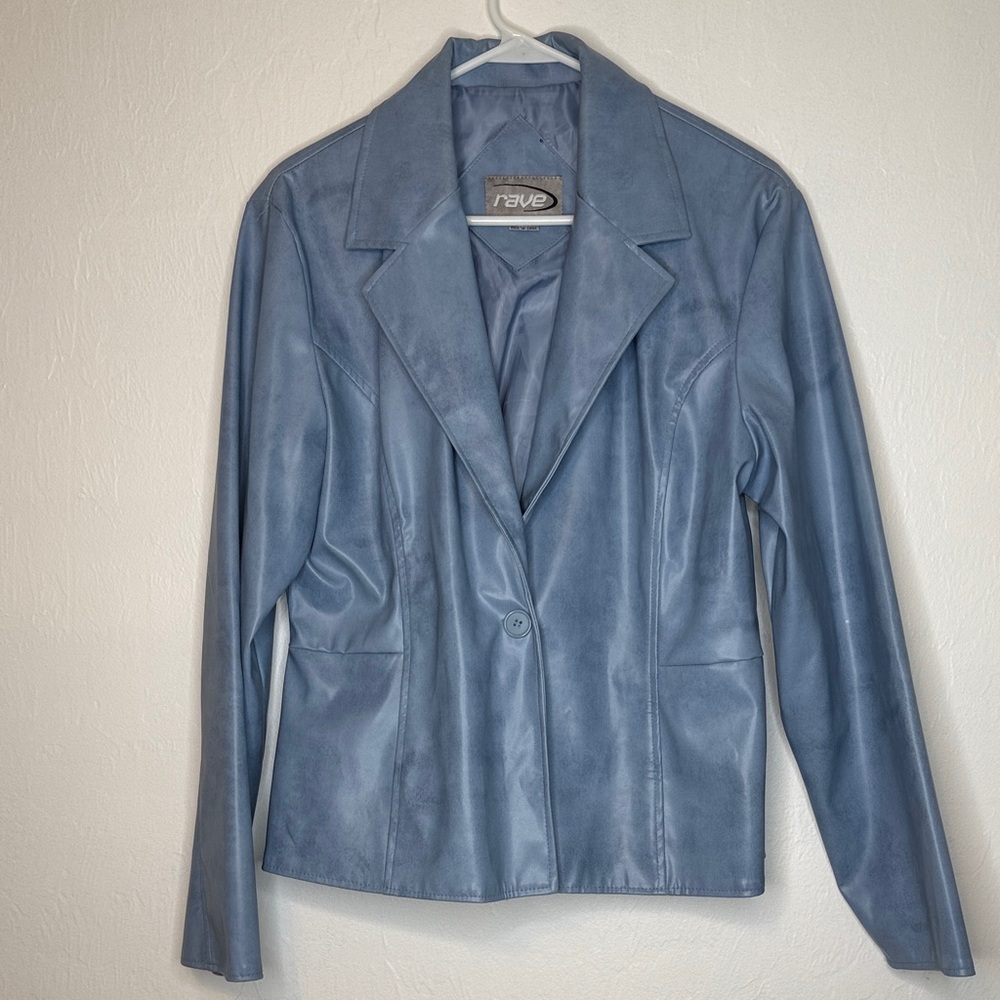 Vintage Rave Y2K Faux Leather Blazer Jacket Periwinkle Blue Largeโ